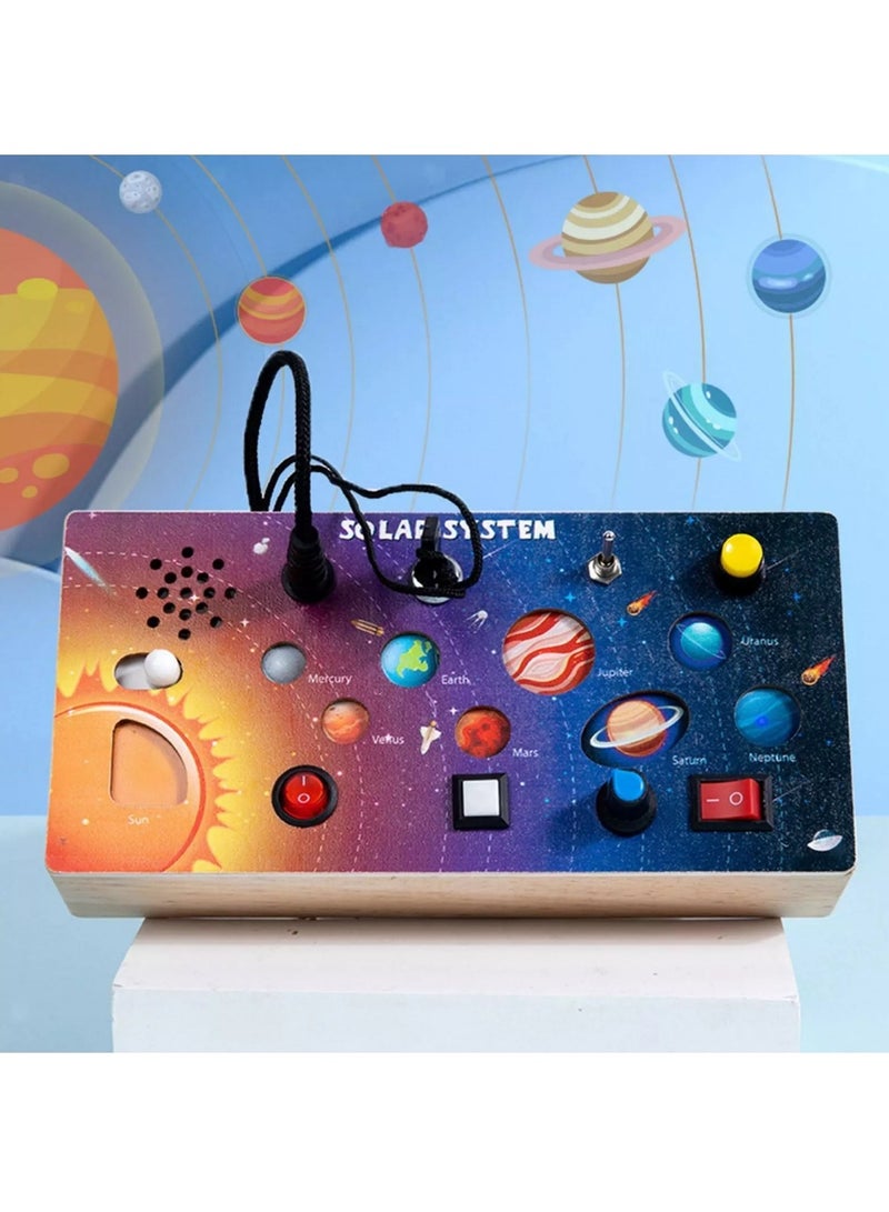 لوحة إلكترونية مشغولة بنظام الطاقة الشمسية الخشبية من مونتيسوري، لوحة مشغولة لألعاب الأطفال الصغار 1-3 - Image 1