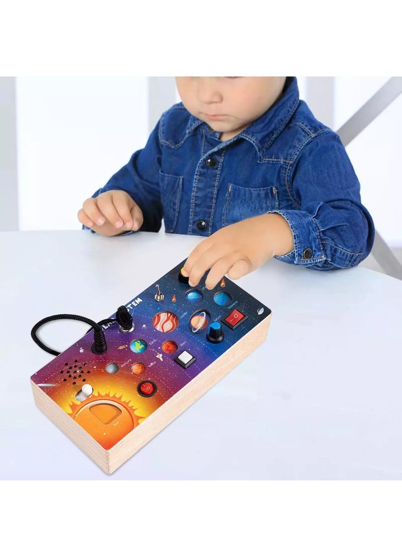 لوحة إلكترونية مشغولة بنظام الطاقة الشمسية الخشبية من مونتيسوري، لوحة مشغولة لألعاب الأطفال الصغار 1-3 - Image 4