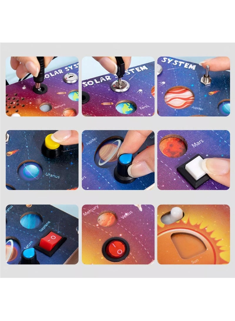 لوحة إلكترونية مشغولة بنظام الطاقة الشمسية الخشبية من مونتيسوري، لوحة مشغولة لألعاب الأطفال الصغار 1-3 - Image 2