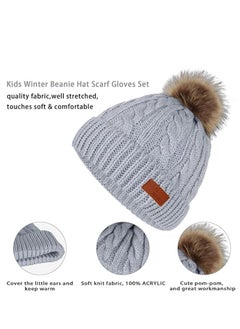 Furtey Kids Hat Scarf Gloves Set, Kids Winter Beanie Hat Scarf Gloves Set with Knit Thick Warm Fleece Lined for 2-6 Years Old, Beige  - Image 4