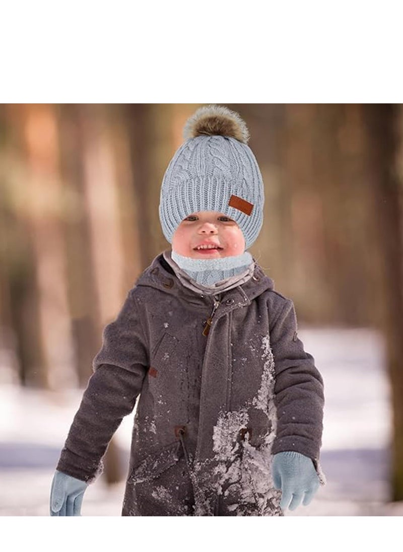 Furtey - Kids Hat Scarf Gloves Set, Kids Winter Beanie Hat Scarf Gloves Set with Knit Thick Warm Fleece Lined for 2-6 Years Old, Beige - Image 1