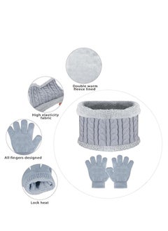 Furtey Kids Hat Scarf Gloves Set, Kids Winter Beanie Hat Scarf Gloves Set with Knit Thick Warm Fleece Lined for 2-6 Years Old, Beige  - Image 5