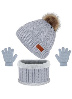 Furtey Kids Hat Scarf Gloves Set, Kids Winter Beanie Hat Scarf Gloves Set with Knit Thick Warm Fleece Lined for 2-6 Years Old, Beige  - Image 2