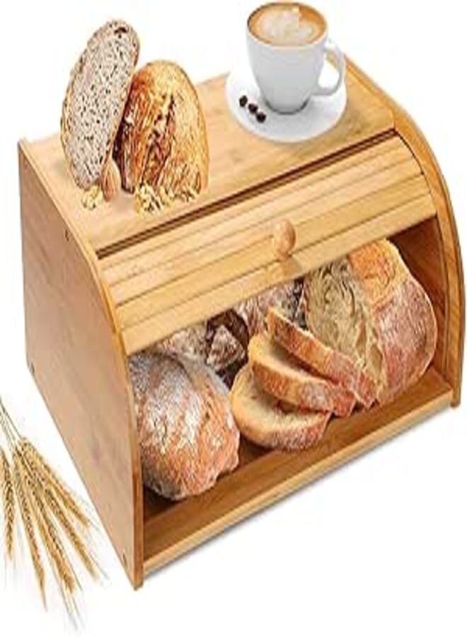 Phyllia Bamboo Bread Boxes Roll Top for kitchen Countertop Large Capacity Bread Storage Bin Farmhouse Style Vintage Bread Holder