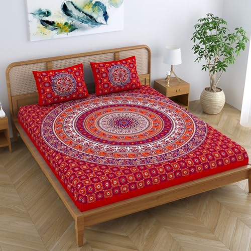 SheetKart Elephant Mandala 144 TC 100% Cotton Double King Size Bedsheet with 2 Pillow Covers, Red - Image 4