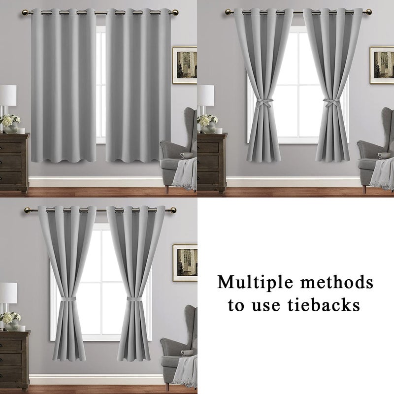 JIUZHEN Silver Grey Blackout Curtains with Tiebacks-Thermal Insulated  Light Blocking and Noise Reducing Grommet Curtain Drapes for Bedroom and Living Room  Set of 2 Curtain Panels  52x63 Inch Length - Image 5