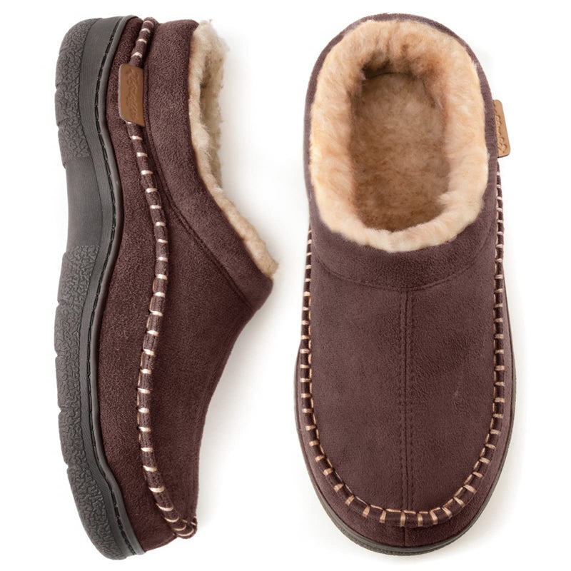 Zigzagger Men's Slip On Moccasin Slippers, Indoor/Outdoor Warm Fuzzy Comfy House Shoes, Fluffy Wide Loafer Slippers,Coffee, 9-10 D(M) US - Image 1