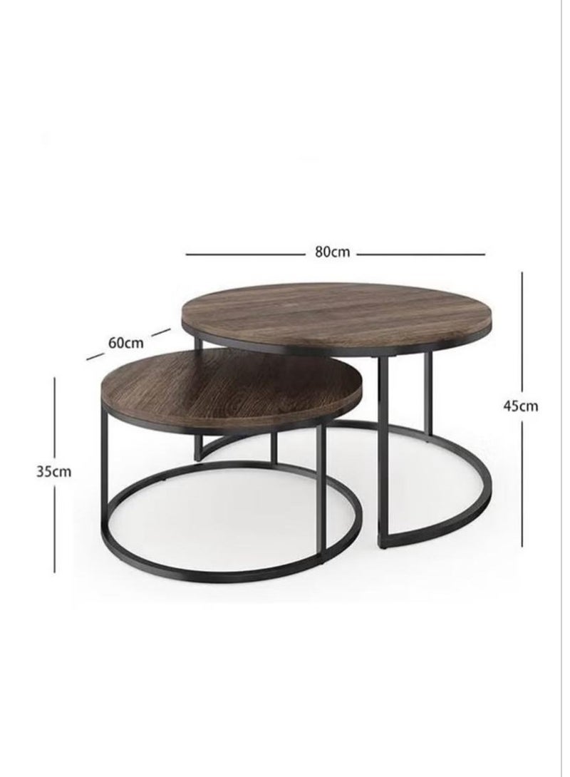 2-Piece Round Coffee Tables Nesting Table Set Circle Coffee Table with Storage Open Shelf for Living Room Modern Minimalist Style Furniture Side End Table - Image 3