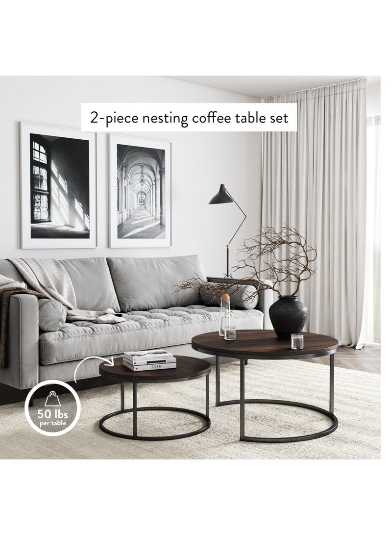 2-Piece Round Coffee Tables Nesting Table Set Circle Coffee Table with Storage Open Shelf for Living Room Modern Minimalist Style Furniture Side End Table - Image 5