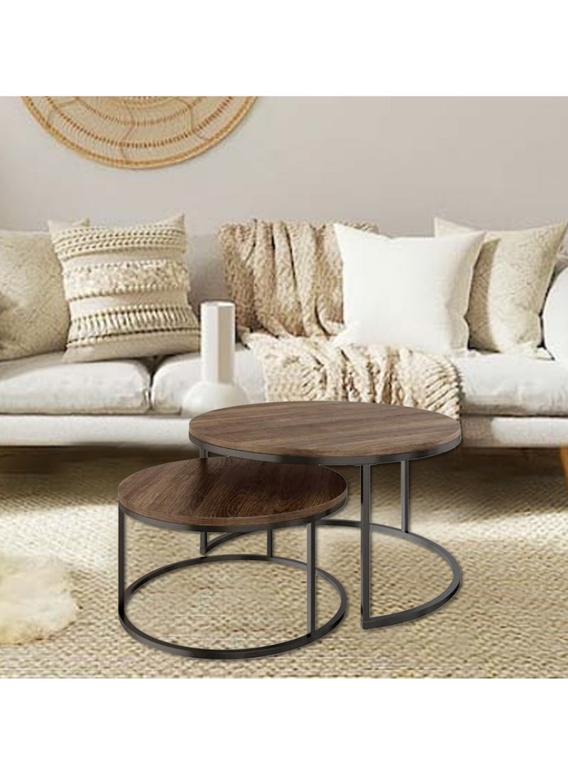 2-Piece Round Coffee Tables Nesting Table Set Circle Coffee Table with Storage Open Shelf for Living Room Modern Minimalist Style Furniture Side End Table - Image 2