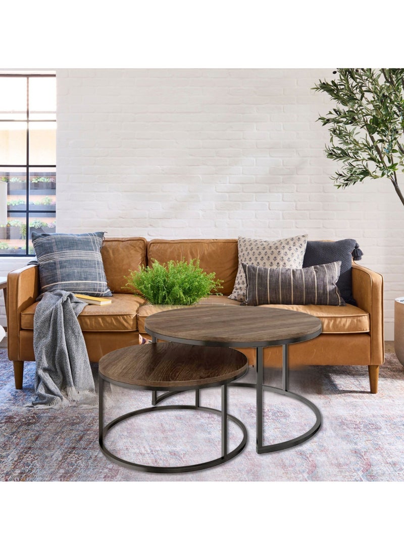 2-Piece Round Coffee Tables Nesting Table Set Circle Coffee Table with Storage Open Shelf for Living Room Modern Minimalist Style Furniture Side End Table - Image 4