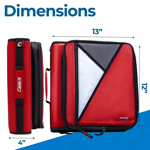 Case it Case-it Universal Zipper Binder | 2-Inch O-Rings,13-Inch Laptop/Tablet Padded Pocket,400 Sheet Capacity,Multiple StoragePockets & Shoulder Strap | School & Office Organizer | LT-007 Fire Engine Red - Image 3