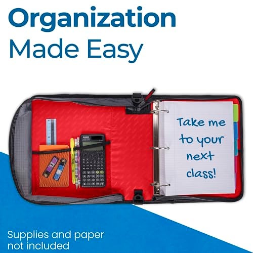 Case it Case-it Universal Zipper Binder | 2-Inch O-Rings,13-Inch Laptop/Tablet Padded Pocket,400 Sheet Capacity,Multiple StoragePockets & Shoulder Strap | School & Office Organizer | LT-007 Fire Engine Red - Image 4