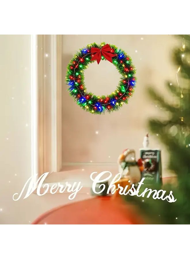 إكليل عيد الميلاد الأخضر مع أضواء، مجموعة من قطعتين، 3 أوضاع، يعمل بالبطارية، لتزيين الداخل والخارج - Image 5