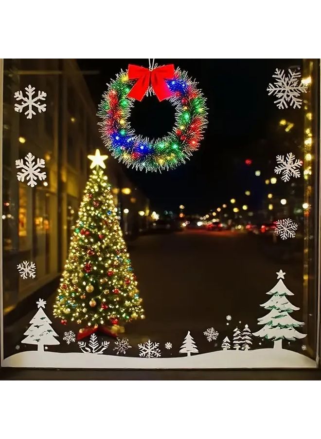 إكليل عيد الميلاد الأخضر مع أضواء، مجموعة من قطعتين، 3 أوضاع، يعمل بالبطارية، لتزيين الداخل والخارج - Image 1