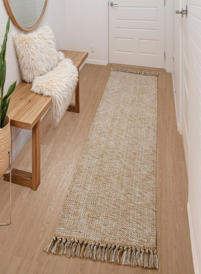 Collive Boho Runners for Hallways 2x7 ft, Washable Kitchen Runner Rug Low-Profile Neutral Indoor Entryway Rug, Tan/Cream Braided Cotton Floor Carpet for Laundry Room Bedroom Doorway - Image 1