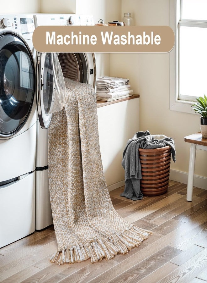 Collive Boho Runners for Hallways 2x7 ft, Washable Kitchen Runner Rug Low-Profile Neutral Indoor Entryway Rug, Tan/Cream Braided Cotton Floor Carpet for Laundry Room Bedroom Doorway - Image 5