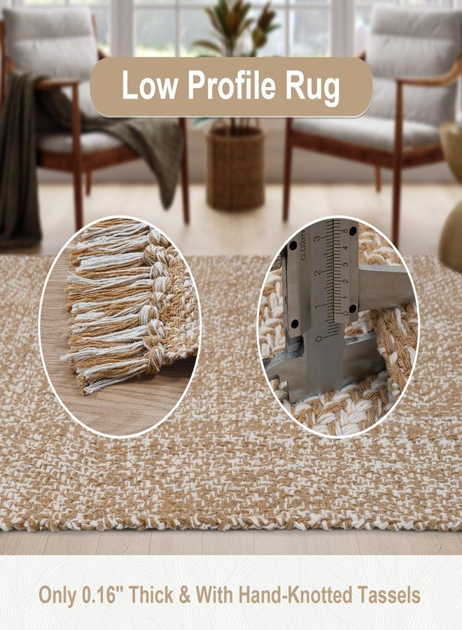 Collive Boho Runners for Hallways 2x7 ft, Washable Kitchen Runner Rug Low-Profile Neutral Indoor Entryway Rug, Tan/Cream Braided Cotton Floor Carpet for Laundry Room Bedroom Doorway - Image 3