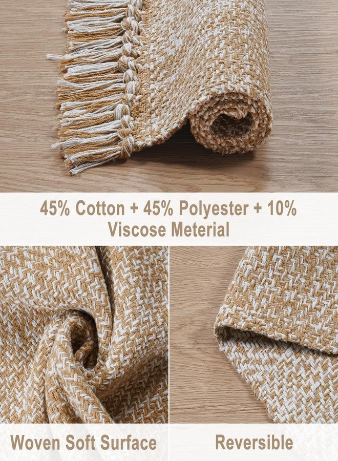 Collive Boho Runners for Hallways 2x7 ft, Washable Kitchen Runner Rug Low-Profile Neutral Indoor Entryway Rug, Tan/Cream Braided Cotton Floor Carpet for Laundry Room Bedroom Doorway - Image 2