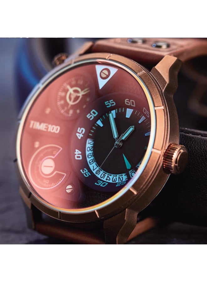 Time100 Men's Watch National Trend Colorful Coated Triple Movement Multifunctional Versatile Leather Strap Men's Watch Jd Self-operated - Image 4