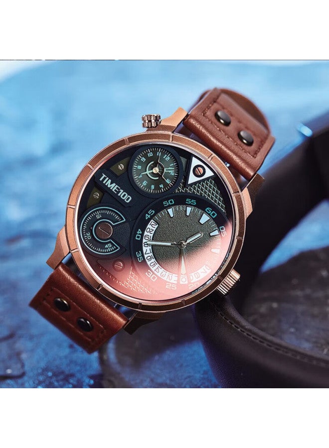 Time100 Men's Watch National Trend Colorful Coated Triple Movement Multifunctional Versatile Leather Strap Men's Watch Jd Self-operated - Image 3