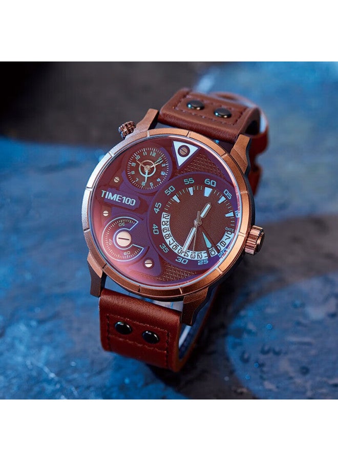 Time100 Men's Watch National Trend Colorful Coated Triple Movement Multifunctional Versatile Leather Strap Men's Watch Jd Self-operated - Image 2