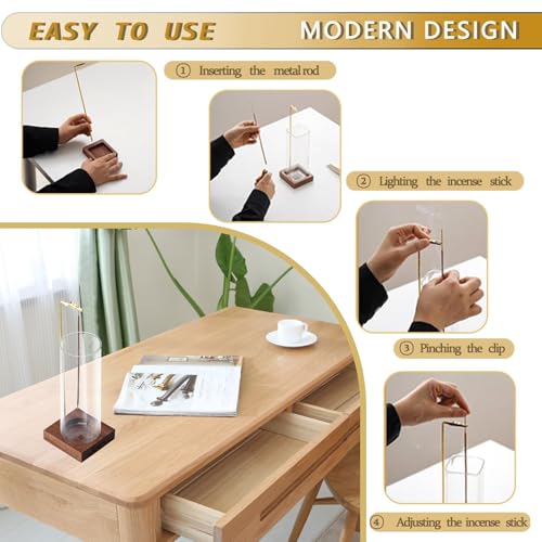 Ceremony Incense Holder, Wooden Incense Holder for Sticks with Glass Ash Catcher, Anti-ash Incense Burner with 20 Incense Sticks and a Ash Brush for Meditation Yoga Spa Room Decor - Image 2