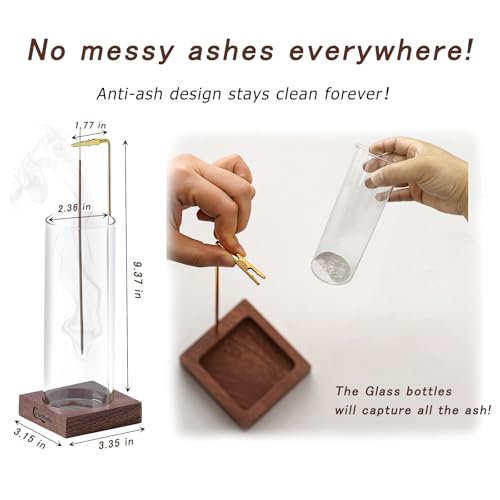 Ceremony Incense Holder, Wooden Incense Holder for Sticks with Glass Ash Catcher, Anti-ash Incense Burner with 20 Incense Sticks and a Ash Brush for Meditation Yoga Spa Room Decor - Image 3