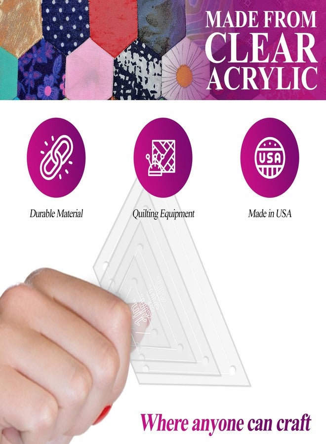 LaserThing Quilting Acrylic Template Set | Precision Tools for Quilting Enthusiasts | Half Hexagon Design | Includes Sizes 4", 3", 2", 1" | 1/8 Clear Acrylic | 1/4" Seam Allowance for Accuracy - Image 4