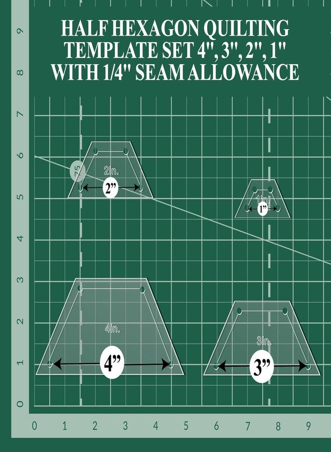 LaserThing Quilting Acrylic Template Set | Precision Tools for Quilting Enthusiasts | Half Hexagon Design | Includes Sizes 4", 3", 2", 1" | 1/8 Clear Acrylic | 1/4" Seam Allowance for Accuracy - Image 3