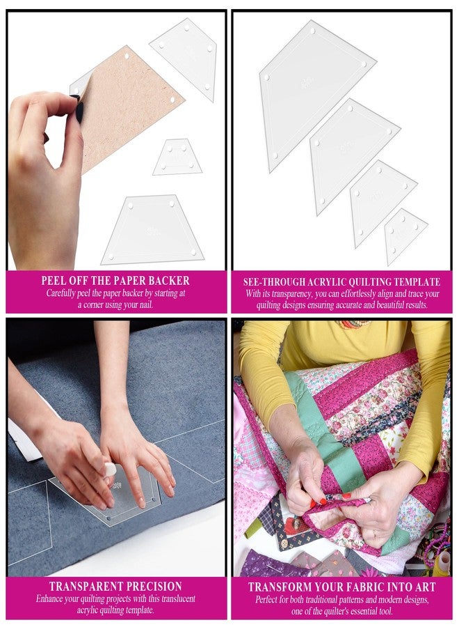 LaserThing Quilting Acrylic Template Set | Precision Tools for Quilting Enthusiasts | Half Hexagon Design | Includes Sizes 4", 3", 2", 1" | 1/8 Clear Acrylic | 1/4" Seam Allowance for Accuracy - Image 5
