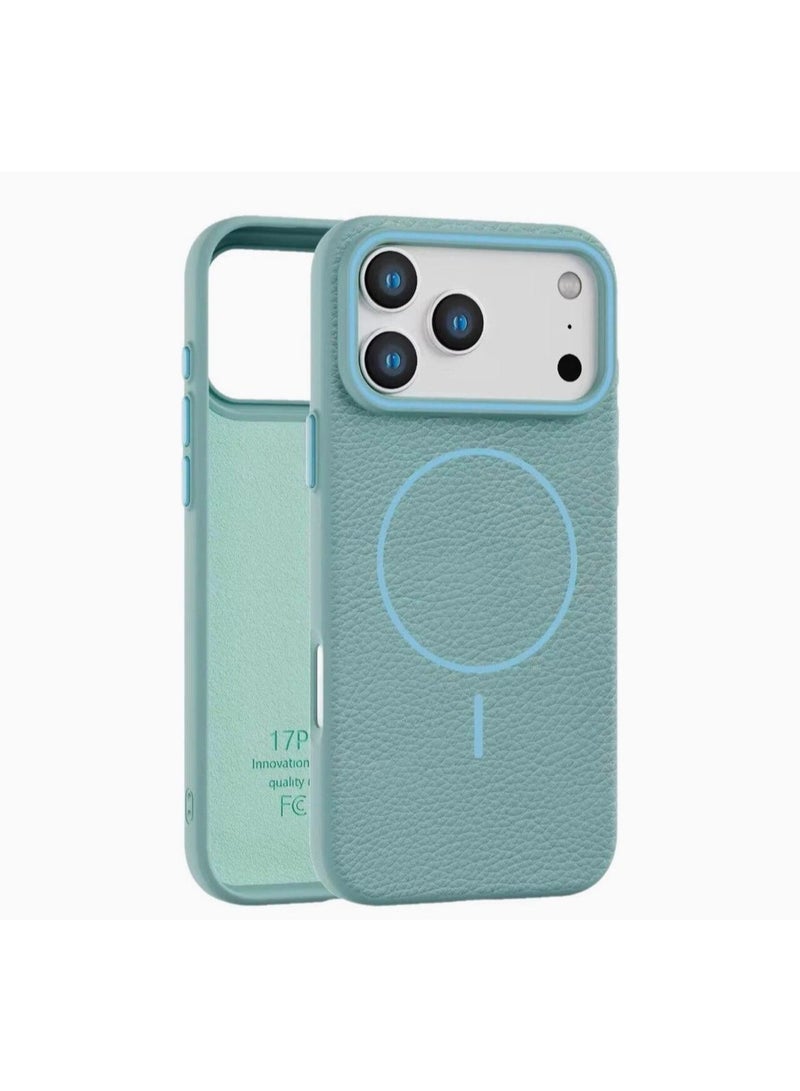 Premium magnetic case 17 PRO compatible with MagSafe, made of high-quality synthetic leather with a litchi texture and microfiber lining to protect the camera and corners - Image 4