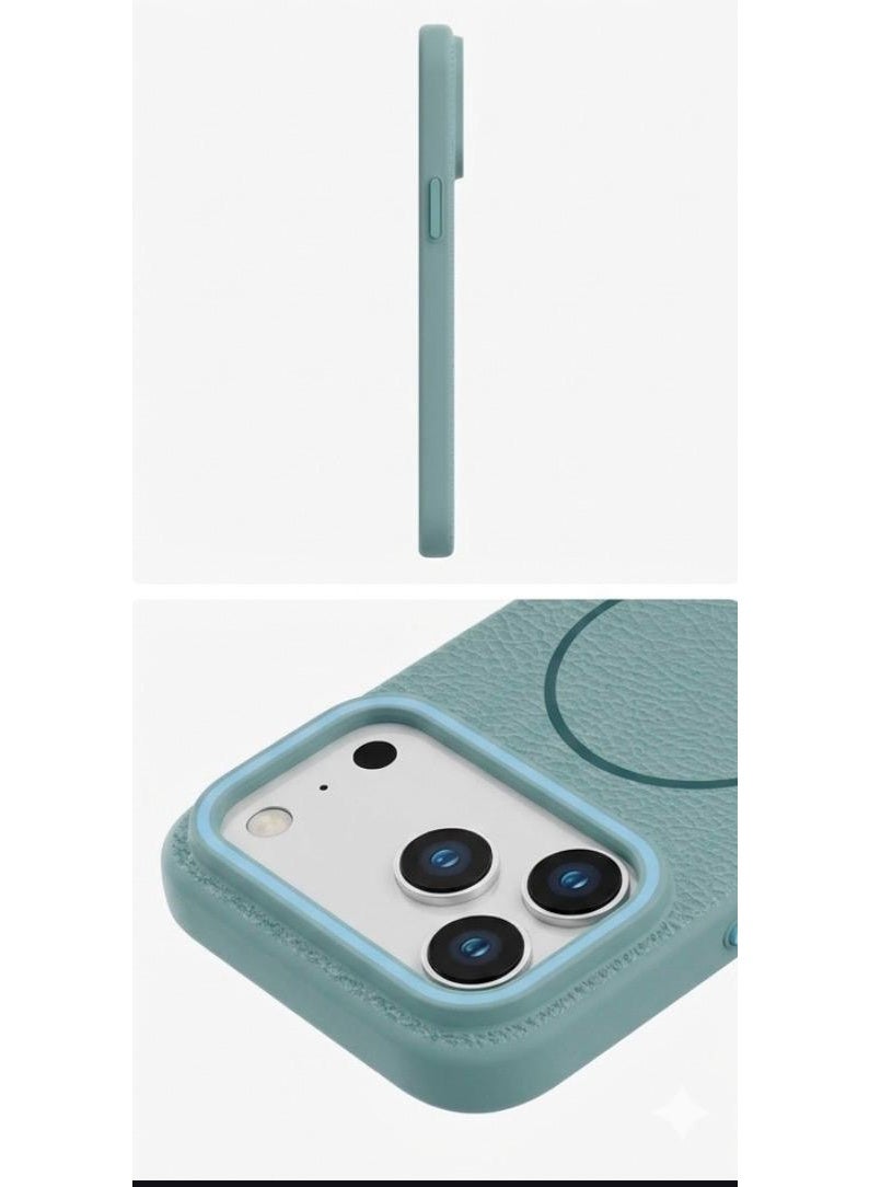 Premium magnetic case 17 PRO compatible with MagSafe, made of high-quality synthetic leather with a litchi texture and microfiber lining to protect the camera and corners - Image 1