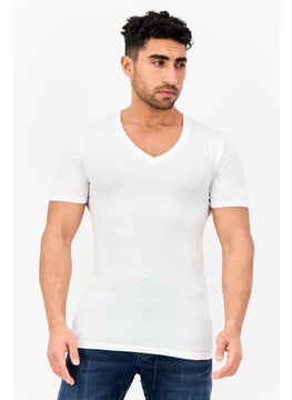 Men 2 Pieces V Neck Short Sleeve Plain T-Shirt, White