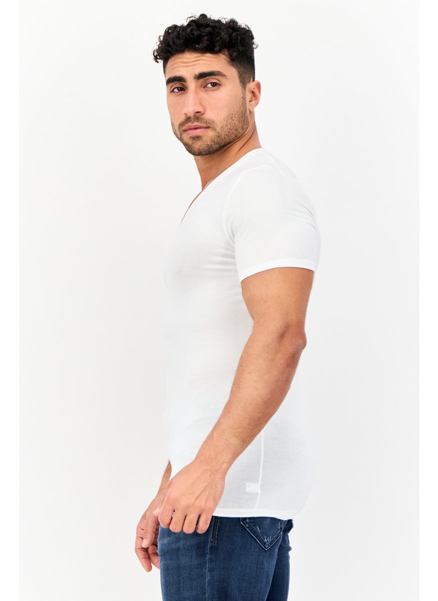 Tommy John - Men 2 Pieces V Neck Short Sleeve Plain T-Shirt, White - Image 1