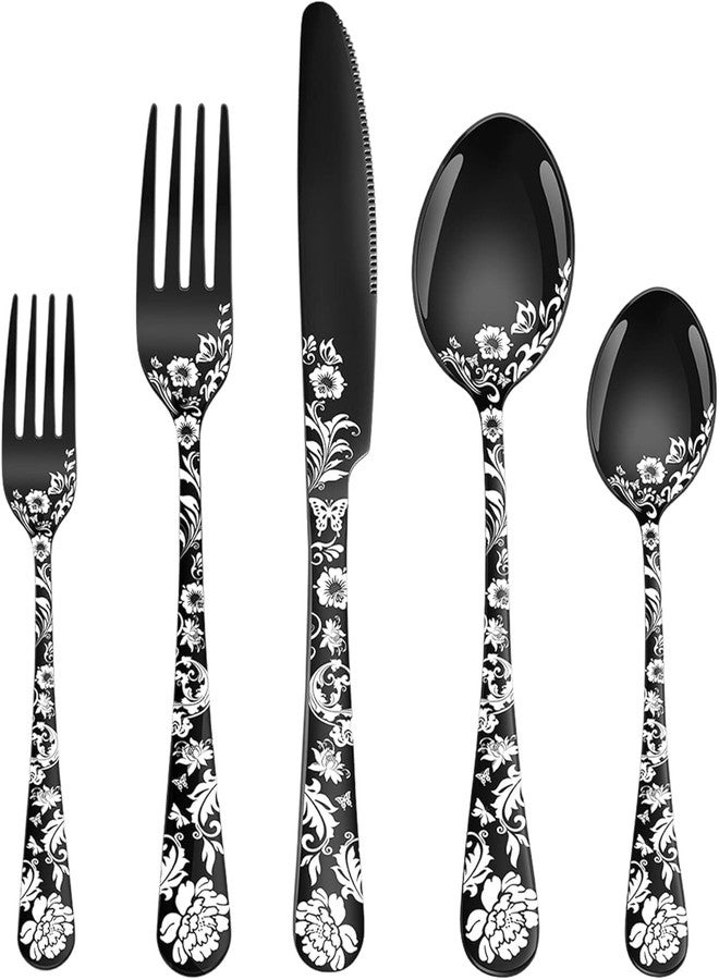 KESESU Silverware Set, KESESU 20 Pieces Stainless Steel Square Flatware Cutlery Set for 4, Modern Tableware Eating Utensils for Kitchen, Matte Finish, Dishwasher Safe – Rainbow (5, Black) - Image 1