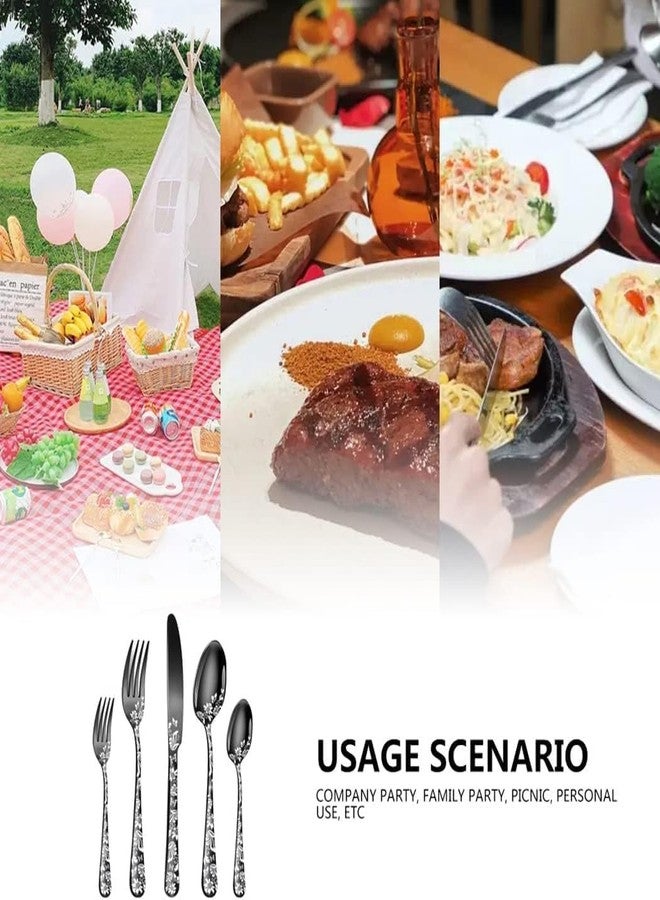 KESESU Silverware Set, KESESU 20 Pieces Stainless Steel Square Flatware Cutlery Set for 4, Modern Tableware Eating Utensils for Kitchen, Matte Finish, Dishwasher Safe – Rainbow (5, Black) - Image 3