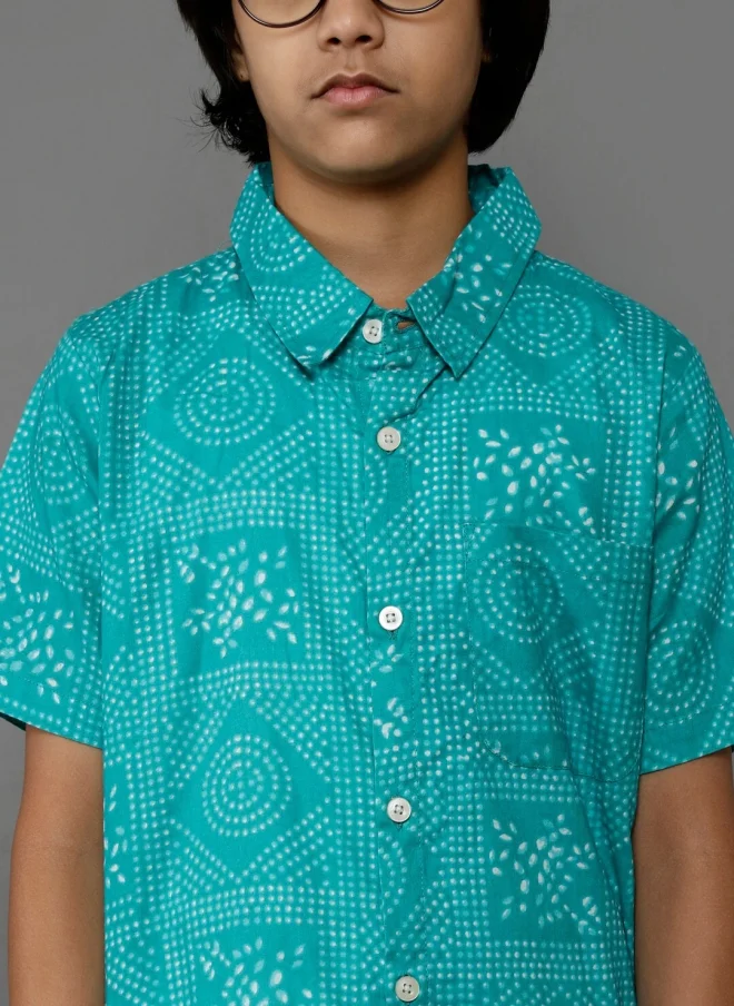AKS Turquoise Blue Printed Casual Shirt for Boys