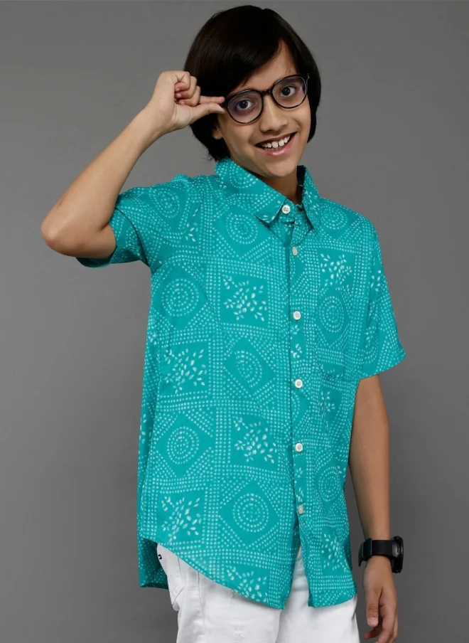 AKS Turquoise Blue Printed Casual Shirt for Boys