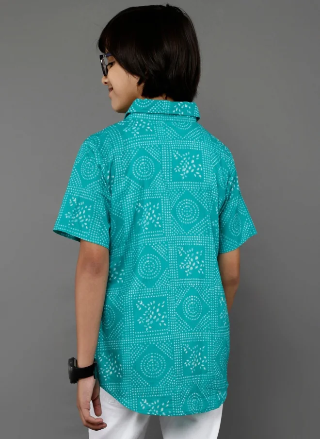 AKS Turquoise Blue Printed Casual Shirt for Boys