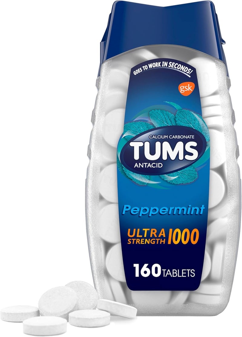 TUMS Ultra Strength Chewable Antacid Tablets for Heartburn Relief, Peppermint - 160 Count - Image 1