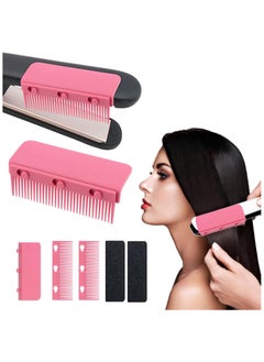 Rightsure Flat Iron Comb Attachment Clip, Flat Iron Comb Attachment, Flat Iron Hair Straightener Comb Attachment, Professional Comb Attachment for Flat Iron for Home and Salon Hairstyling (pink)  - Image 1