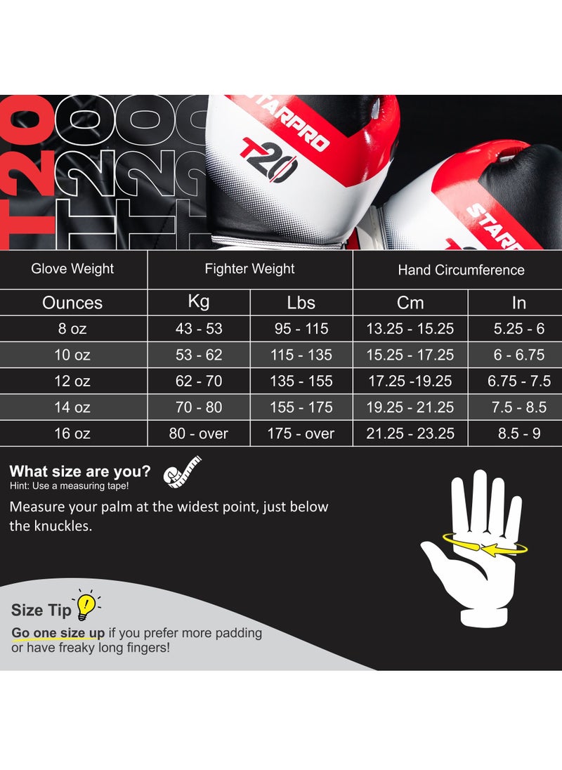 Starpro - T20 Boxing Gloves  8oz 10oz 12oz 14oz 16oz Vegan Leather Gloves for Training Sparring with Waterproof Lining Breathable Mesh Hand Protection - Image 1