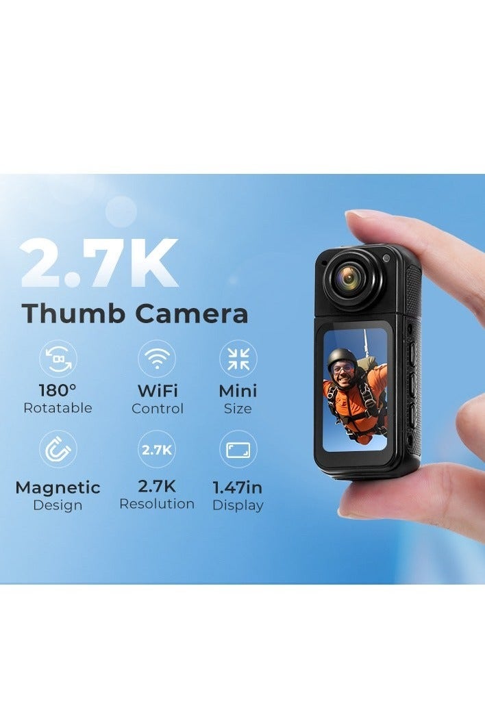 Anytek 2.7K Ultra HD Finger Action Camera with Magnetic Strap, 180° Rotatable Lens & 64GB Card – Lightweight Wearable POV Camera for Travel, Sports & Adventure 1.26oz, 1.47" IPS Screen, Mini Thumb Camera Design, Adventure Photography Compact Camera Design Durable Camera - Image 5