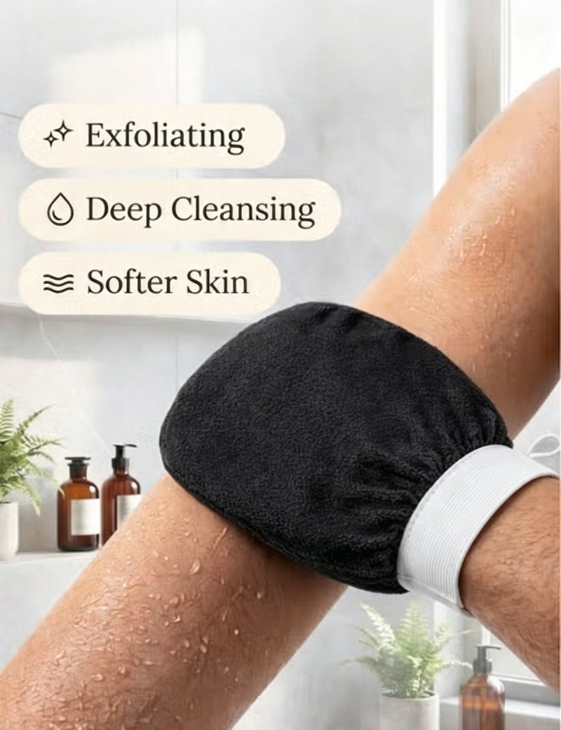 ARSTID Exfoliating and cleansing loofah, viscose bath glove for a Moroccan bath at home - Black - Image 3