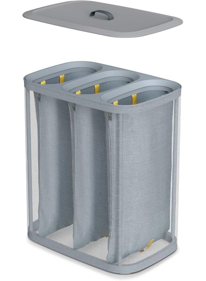 Joseph Joseph سلة فصل الغسيل جوزيف جوزيف توتا تريو سعة 90 لتر مع غطاء، 3 أكياس غسيل قابلة للإزالة مع مقابض - رمادي - Image 3