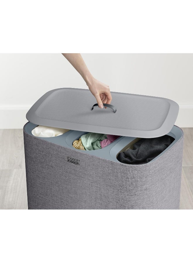 Joseph Joseph سلة فصل الغسيل جوزيف جوزيف توتا تريو سعة 90 لتر مع غطاء، 3 أكياس غسيل قابلة للإزالة مع مقابض - رمادي - Image 4