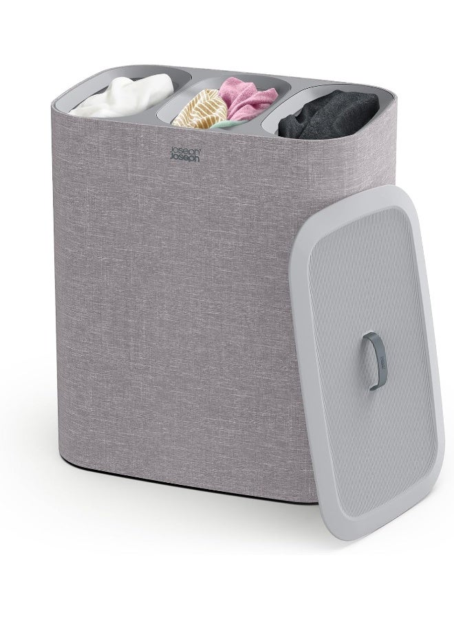 Joseph Joseph سلة فصل الغسيل جوزيف جوزيف توتا تريو سعة 90 لتر مع غطاء، 3 أكياس غسيل قابلة للإزالة مع مقابض - رمادي - Image 1