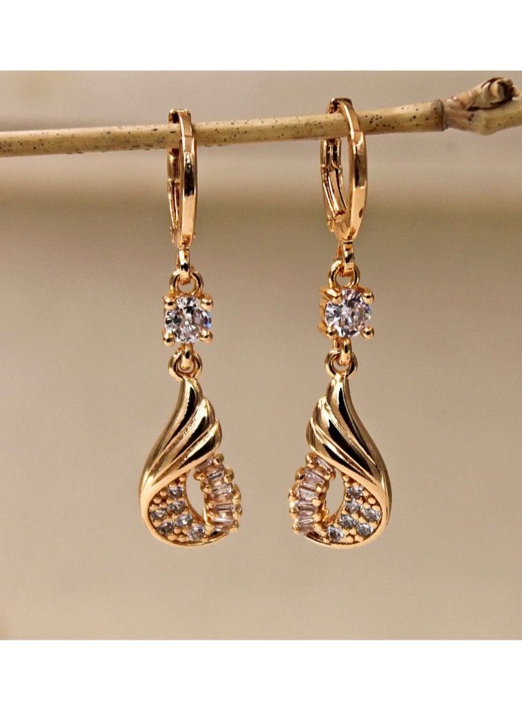 Dangle Charms Elegant & High Quality 18k Gold Plated Earrings For Women - Image 1