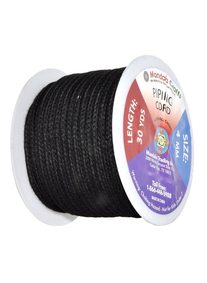 Mandala Crafts 4mm 30 Yards Black Soft Drawstring Replacement Rope Upholstery Crochet Macramé Cotton Welt Trim Piping Cord - Image 1